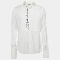 مملوكة مسبقًا Dolce & Gabbana White Logo Print Cotton Long Sleeve Shirt L