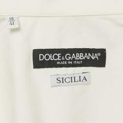 Pre Owned قميص دولتشي أند غابانا قطن أبيض مطبوع بشعار بأكمام طويلة مقاس كبير - لارج