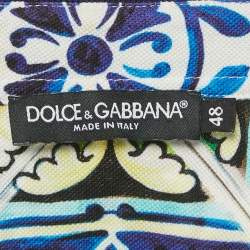 Pre Owned قميص بولو دولتشي أند غابانا نمط هندسي أزرق حرير تريكو مقاس متوسط
