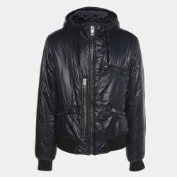 مملوكة مسبقًا Dolce & Gabbana Navy Blue Nylon Hoodie Bomber Jacket XL