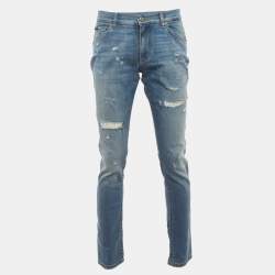 مملوكة مسبقًا Dolce & Gabbana Blue Denim Distressed Slim Fit Jeans M/Waist 32"