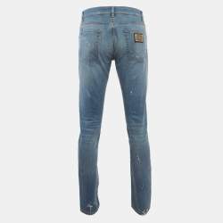 Pre Owned Dolce & Gabbana Blue Denim Distressed Slim Fit Jeans M/Waist 32"