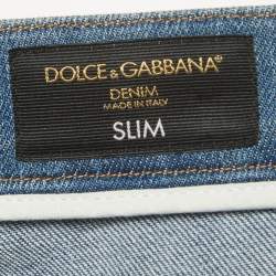 Pre Owned Dolce & Gabbana Blue Denim Distressed Slim Fit Jeans M/Waist 32"