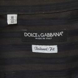 Pre Owned Dolce & Gabbana Brown Striped Cotton Tailored Fit Shirt L