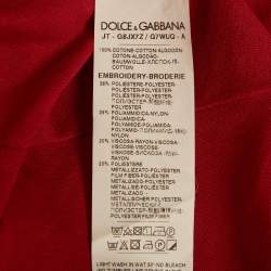 Pre Owned تي شيرت دولتشي آند غابانا أحمر جيرسي مطرز بنحلة مقاس متوسط (ميديم)