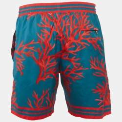 Pre Owned Dolce & Gabbana Blue/Red Coral Print Synthetic Swim Shorts M