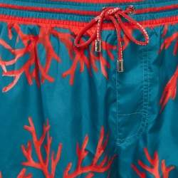 Pre Owned Dolce & Gabbana Blue/Red Coral Print Synthetic Swim Shorts M