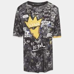 Pre Owned Dolce & Gabbana Black Printed Jersey Longline T-Shirt M