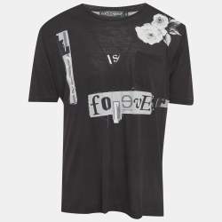 Pre Owned Dolce & Gabbana Black Jersey Patchwork T-Shirt L