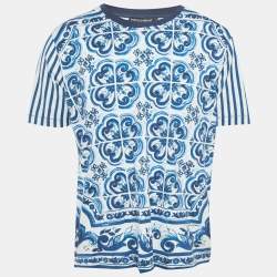 Pre Owned Dolce & Gabbana Blue Majolica Print Jersey T-Shirt XL