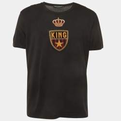 مملوكة مسبقًا Dolce & Gabbana Black Jersey Crest Applique T-Shirt XL
