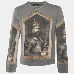 مملوكة مسبقًا Dolce & Gabbana Grey King Printed Cotton Knit Sweatshirt L
