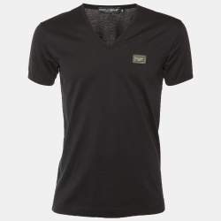 Pre Owned Dolce & Gabbana Black Cotton Knit V-Neck T-Shirt M