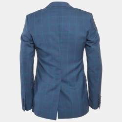 Pre Owned بليزر دولتشي آند غابانا مزدوج الصف بنقشة مربعات زرقاء مقاس متوسط 