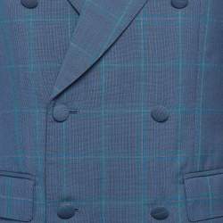 Pre Owned بليزر دولتشي آند غابانا مزدو ج الصف بنقشة مربعات زرقاء مقاس متوسط 