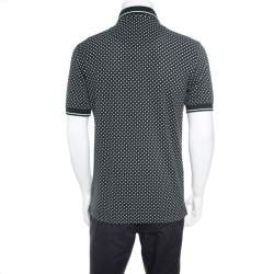 Pre Owned Dolce & Gabbana Green and White Printed Polka Dotted Knit Polo T-Shirt M