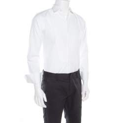 مملوكة مسبقًا Dolce & Gabbana Gold Optic White Cotton Textured Bib Detail Tuxedo Shirt M