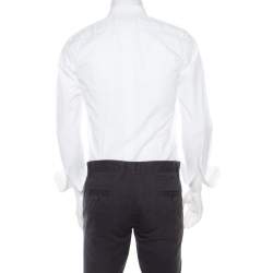 مملوكة مسبقًا Dolce & Gabbana Gold Optic White Cotton Textured Bib Detail Tuxedo Shirt M