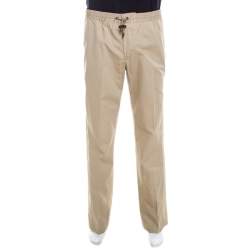 مملوكة مسبقًا Dolce & Gabbana Beige Cotton Drawstring Waist Straight Fit Trousers L