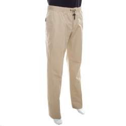 مملوكة مسبقًا Dolce & Gabbana Beige Cotton Drawstring Waist Straight Fit Trousers L