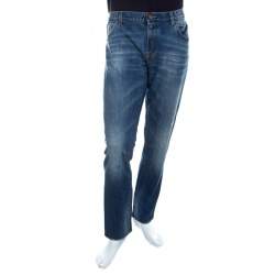 Pre Owned Dolce & Gabbana 14 Gold Indigo Light Wash Denim Distressed Straight Jeans XL 