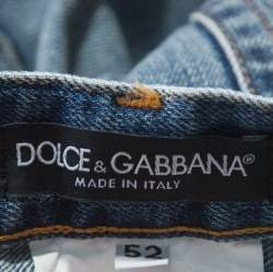 Pre Owned Dolce & Gabbana 14 Gold Indigo Light Wash Denim Distressed Straight Jeans XL 