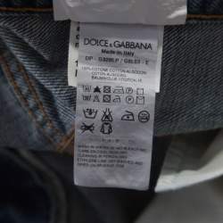 Pre Owned Dolce & Gabbana 14 Gold Indigo Light Wash Denim Distressed Straight Jeans XL 