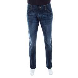Pre Owned Dolce & Gabbana 14 Gold Indigo Faded Effect Denim Distressed Straight Fit Jeans XL