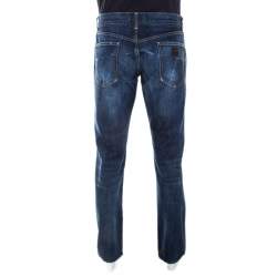 Pre Owned Dolce & Gabbana 14 Gold Indigo Faded Effect Denim Distressed Straight Fit Jeans XL