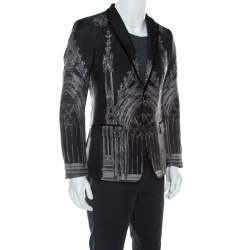 Pre Owned Dolce & Gabbana Black Cathedral Print Cotton Silk Tailored Blazer S