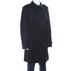 Dolce & Gabbana Black Cotton Double Breasted Belted Coat XXL 