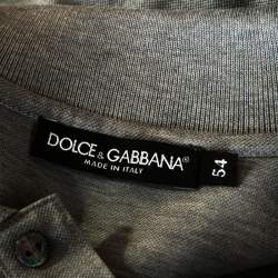Pre Owned Dolce & Gabbana Grey Honeycomb Knit Embroidered Logo Polo T Shirt XXL