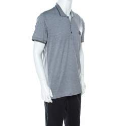 Pre Owned Dolce & Gabbana Grey Honeycomb Knit Embroidered Logo Polo T Shirt XXL