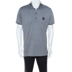 Pre Owned Dolce & Gabbana Grey Honeycomb Knit Embroidered Logo Polo T Shirt XXL