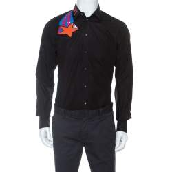 Pre Owned قميص دولتشي أند غابانا زخرفة ذهبية وتطريز قطن أسود M