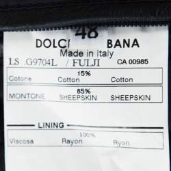 Pre Owned Dolce & Gabbana Charcoal Grey Leather Crest Detail Jacket M