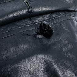 Pre Owned Dolce & Gabbana Charcoal Grey Leather Crest Detail Jacket M