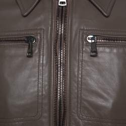 Pre Owned Dolce & Gabbana Brown Leather Zip Front Bomber Jacket M