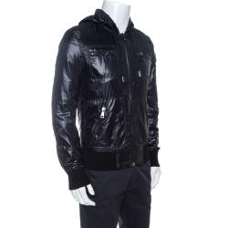 Pre Owned Dolce & Gabbana Black Nylon Zip Front Hooded Jacket XS