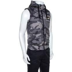 Pre Owned Dolce & Gabbana Grey Camo Print Quilted Vest M