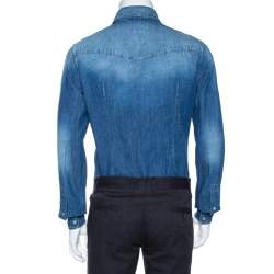 Pre Owned قميص دولتشي أند غابانا رقعة Customised  دينم إنديغو ذهبي M