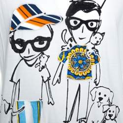 Pre Owned تي شيرت دولتشي أند غابانا حرير قطن طباعة  Designers & Pets أبيض XS