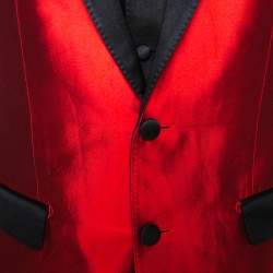 Pre Owned طقم بليزر وصدرية دولتشي آند غابانا مارتيني حرير أحمر مقاس صغير (سمول)