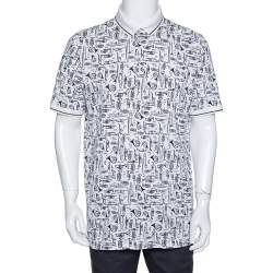 Pre Owned تي شيرت بولو دولتشي آند غابانا قطن أبيض مطبوع مقاس كبير جدًا جدًا جدًا (إكس إكس إكس لارج)