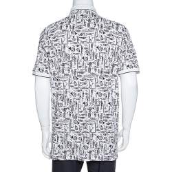 Pre Owned تي شيرت بولو دولتشي آند غابانا قطن أبيض مطبوع مقاس كبير جدًا جدًا جدًا (إكس إكس إكس لارج)