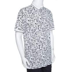 Pre Owned تي شيرت بولو دولتشي آند غابانا قطن أبيض مطبوع مقاس كبير جدًا جدًا جدًا (إكس إكس إكس لارج)