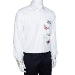 مملوكة مسبقًا تي شيرت دولتشي أند غابانا قطن أبيض حلية فراشة بأزرار أمامية كبير جدًا جدًا (إكس إكس لارج)