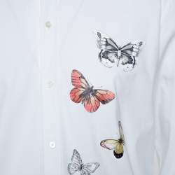 مملوكة مسبقًا تي شيرت دولتشي أند غابانا قطن أبيض حلية فراشة بأزرار أمامية كبير جدًا جدًا (إكس إكس لارج)