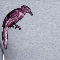 Pre Owned تي شيرت دولتشي أند غابانا برقبة مستديرة و مزين بتطريز طيور قطن رصاصي مقاس وسط (ميديوم)