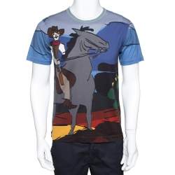 Pre Owned Dolce & Gabbana Multicolor Cotton Cowboy Print T Shirt XS
